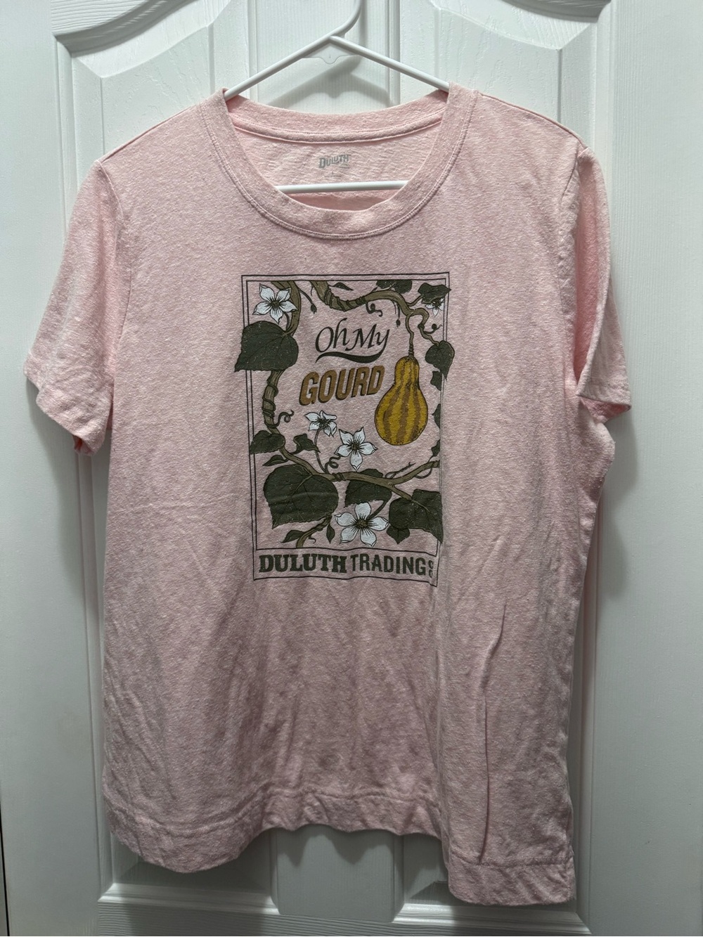 Duluth Trading Co Pink 'Oh My Gourd' Graphic Tee with Green and Yellow Accents L